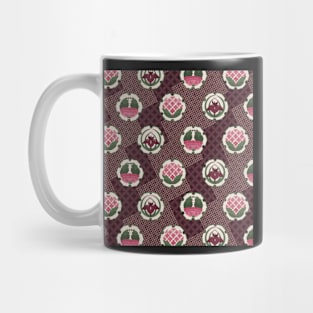 Traditional Japanese Floral Shippou Summer Flower Crest Pattern with Hydrangea, Iris, and Peony in Deep Purple Mug